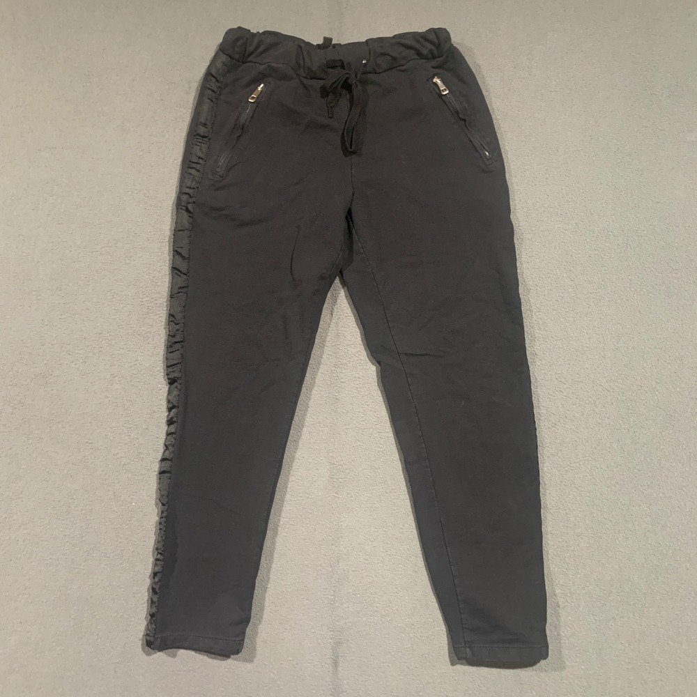 Venti6 Womens Black Ruffle Side Trim Capri Pants Size M Cotton Blend 816133-9A0